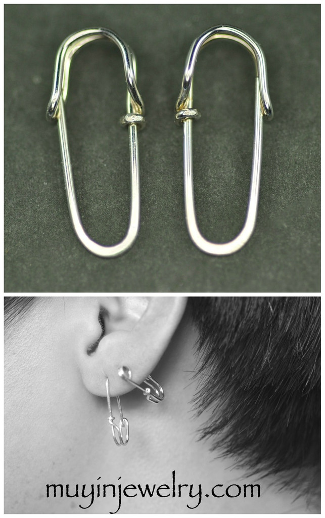 safety pin earrings sterling silver or 14k gold filled | muyinjewelry.com