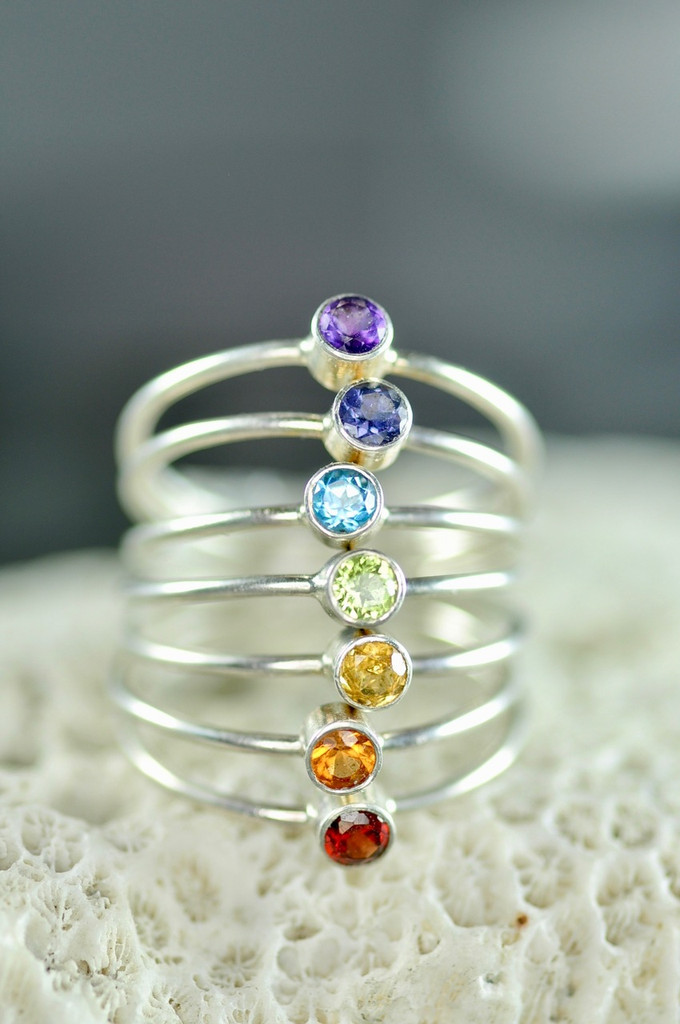 3mm birthstone ring, gemstone ring, mother's ring | muyinjewelry.com