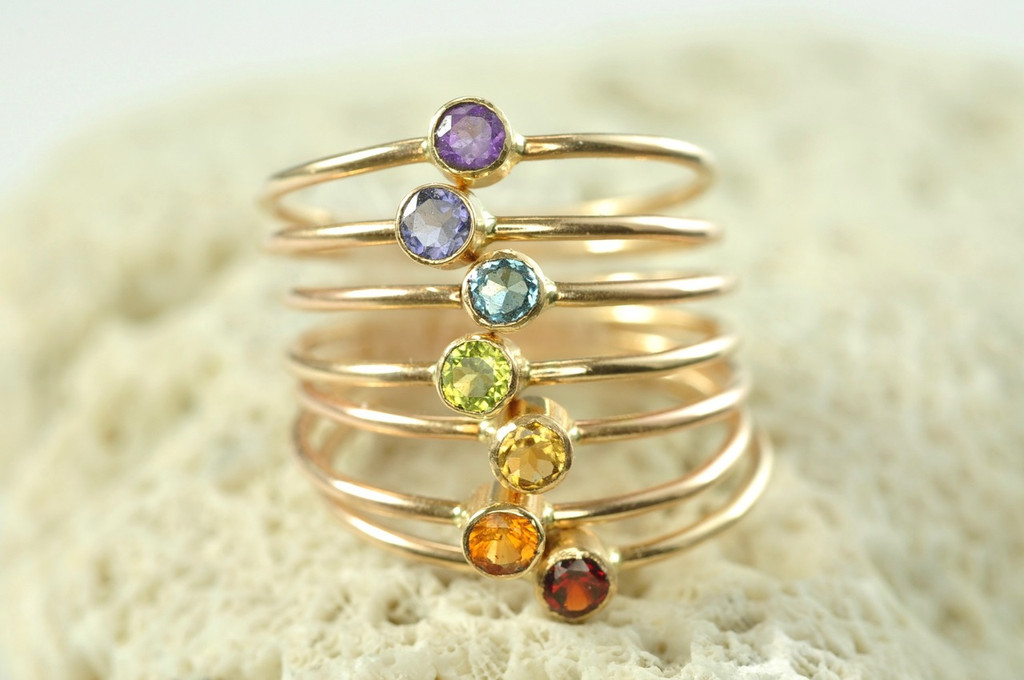 14k gold rainbow gemstone rings, chakra rings | muyinjewelry.com