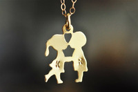boy girl kissing stamped initial necklace 14k gold filled