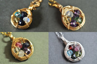 FAMILY NEST mother's / grandmother's birthstone necklace 5 stones genuine gemstones 14k gold filled