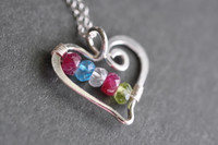 mothers grandmothers birthstone heart necklace genuine gemstones 5 five stone - muyinjewelry.com