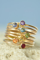 14k gold Rainbow stacking ring set, chakra rings - natural gemstones