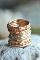 skinny textured stacking ring set of 5 in sterling silver, gold and rose