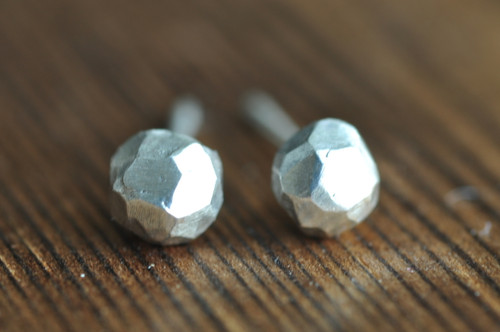 faceted ball sterling silver post earrings