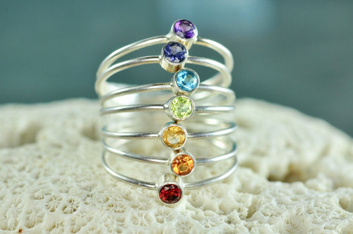 chakra rings, rainbow stacking ring set | muyinjewelry.com