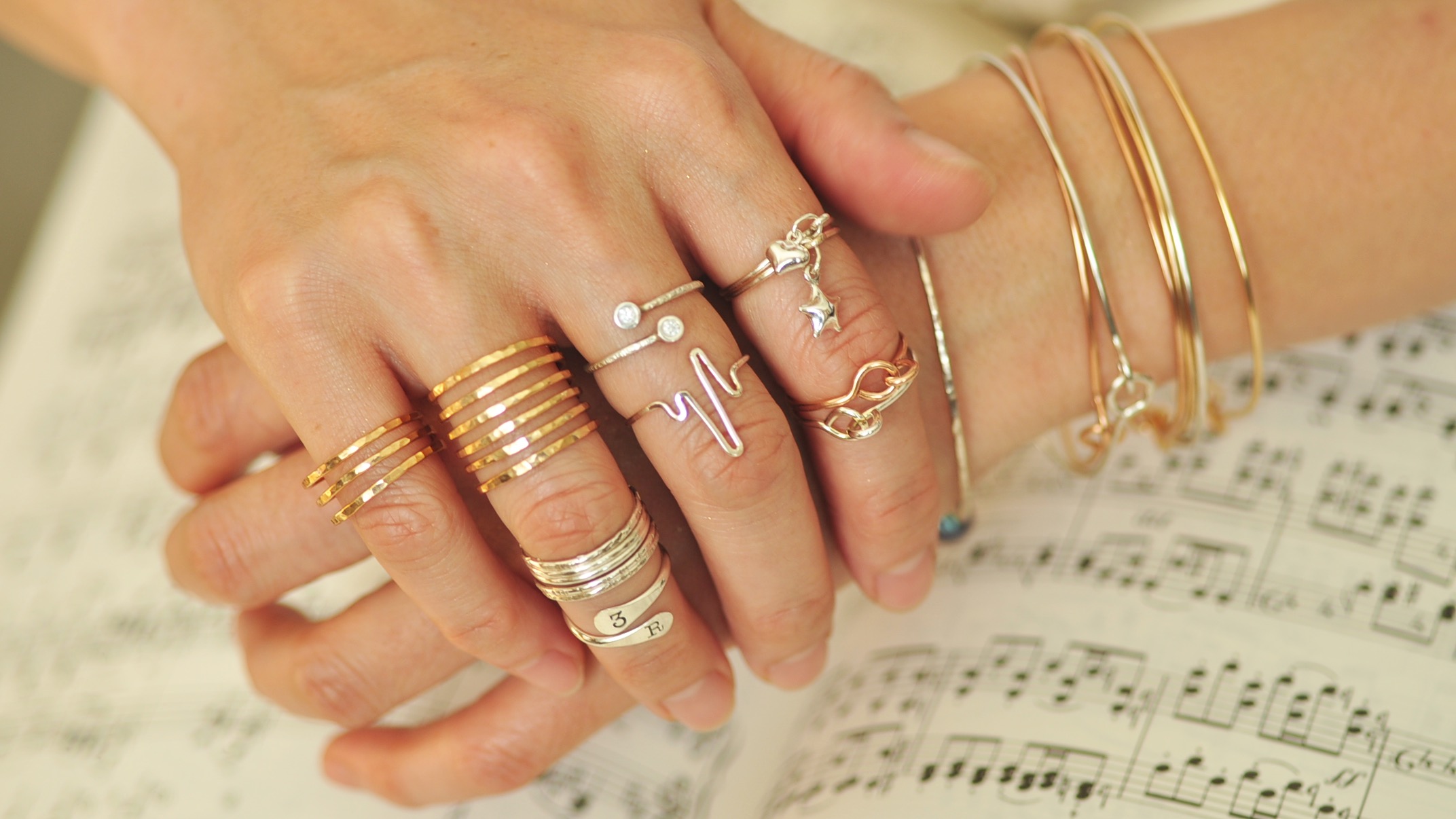 Set of 5 Skinny Stacking Rings - textured - sterling silver - thin bands -  five phases - five elements rings - Mu-Yin Jewelry