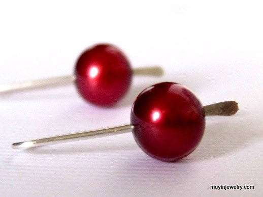 Red Cherry Pearl Drop Silver Earrings | Laura Llewellyn Design