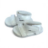 Off-white patent 18 inch doll sandals by Kennedy and Friends® with Velcro strap and white soles