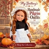 Red-haired 18-inch doll modeling My Brittany’s black Pilgrim outfit with a white apron, ruffled bonnet, and black shoes.
