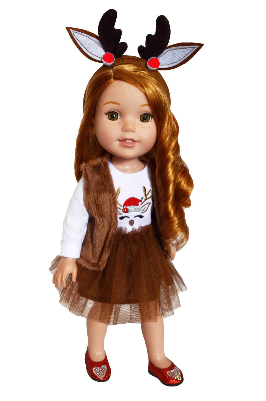 My Brittany's Holiday Reindeer Dress for Wellie Wisher Dolls- 14 Inch Doll  Clothes