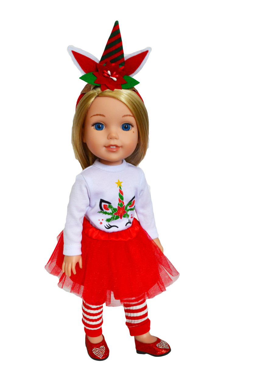 My Brittany's Christmas Unicorn Outfit for Wellie Wisher Dolls- 14 Inch  Doll Clothes