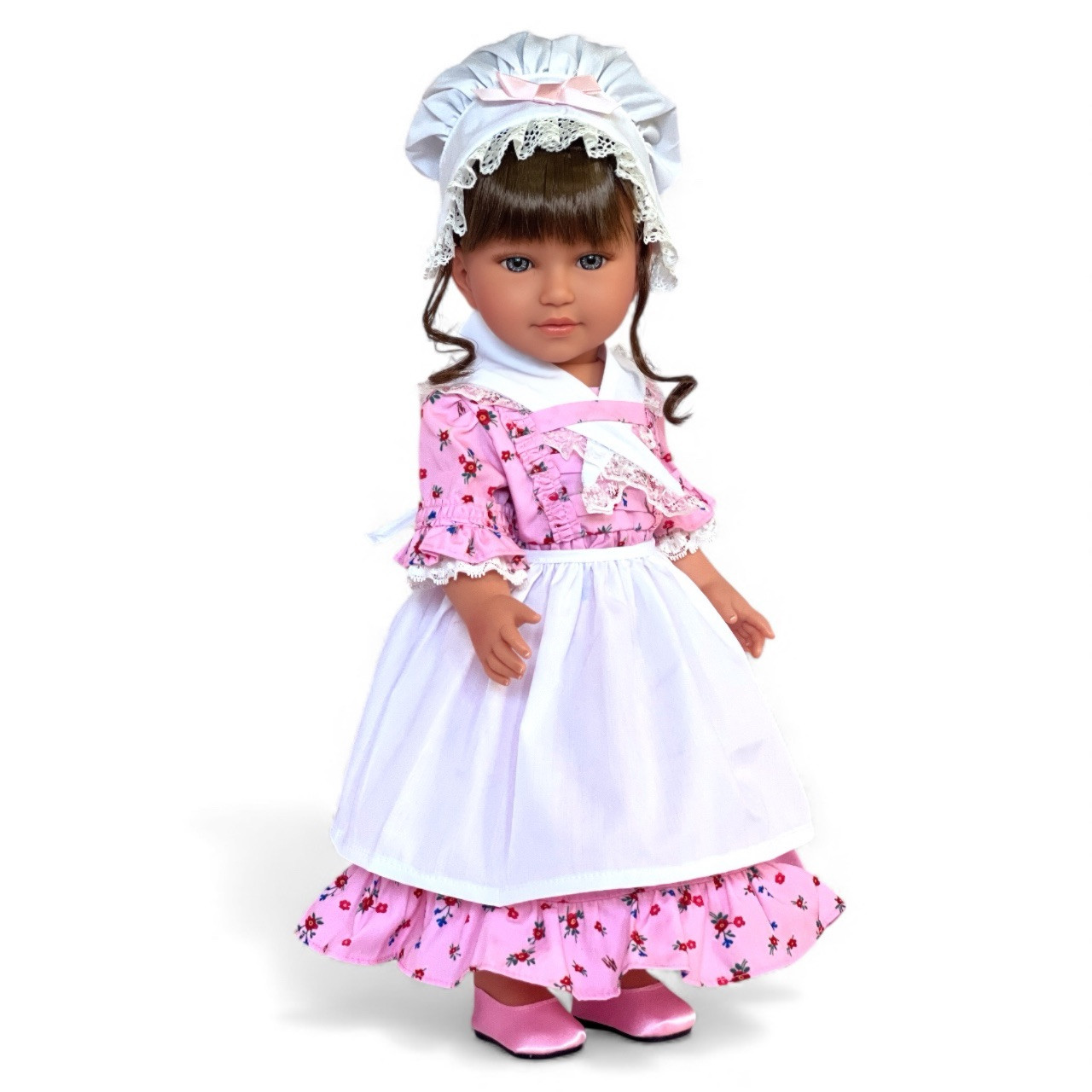 pink colonial dress Title: Pink Colonial Dress with Apron & Bonnet for 18-Inch Dolls- Handmade