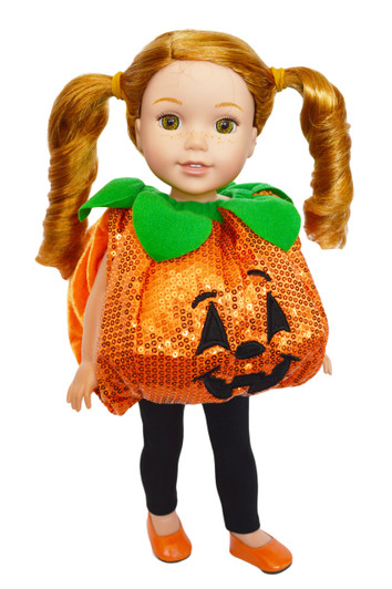 Sequin Pumpkin Costume for Wellie Wisher Dolls