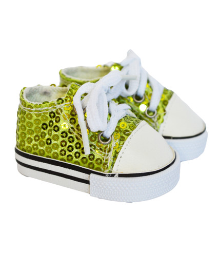 18 Inch Doll Shoes-Lemon Lime Sequin Tennis Shoes