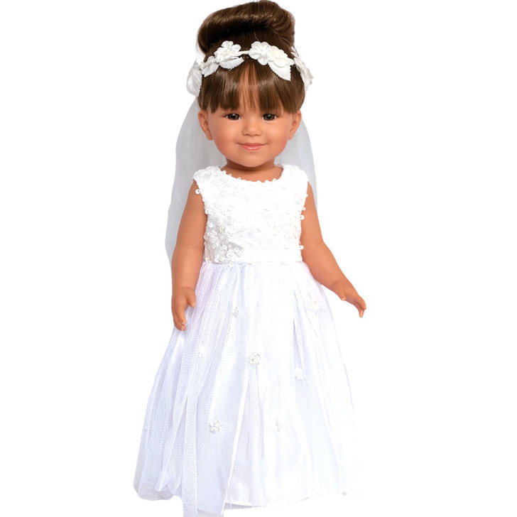 18 Inch Doll Communion Gown- Sequin Top Dress with Accessories Fits 18 Inch Dolls