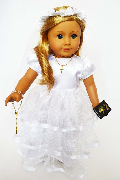 My Brittany's Puff Sleeve and Tiers Communion Gown with Green Wreath Veil  for American Girl Dolls