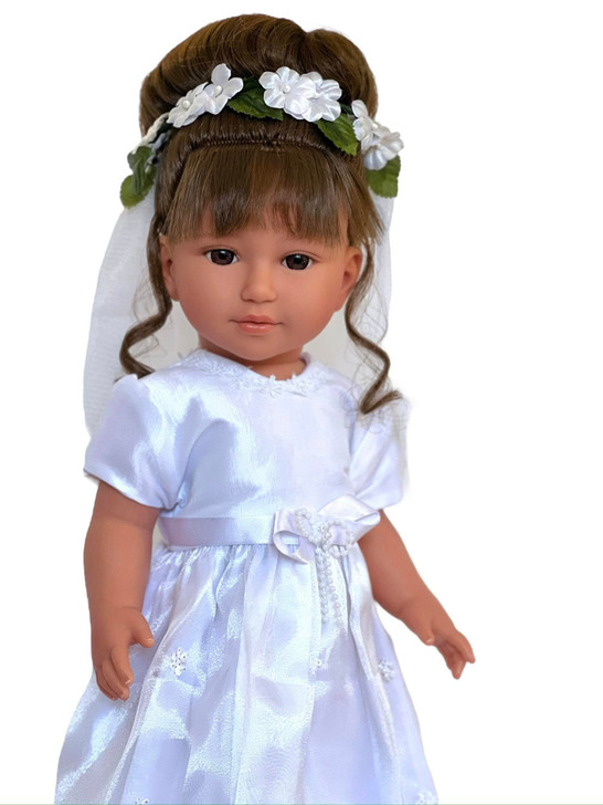 18-Inch Doll Communion Gown – White First Communion Dress with Customizable Veil – Fits Kennedy and Friends, American Girl, Our Generation, and My Life As Dolls