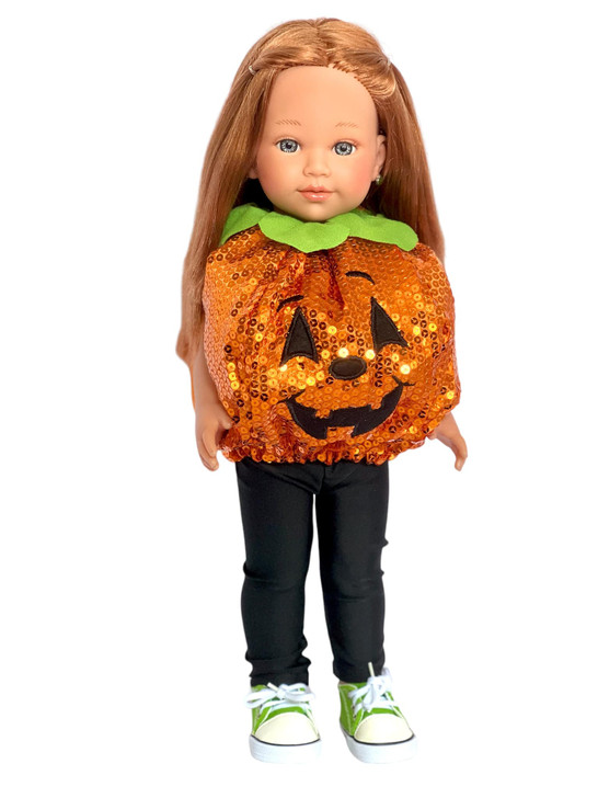 Sparkling Pumpkin Delight: 18-Inch Doll Sequin Pumpkin Costume