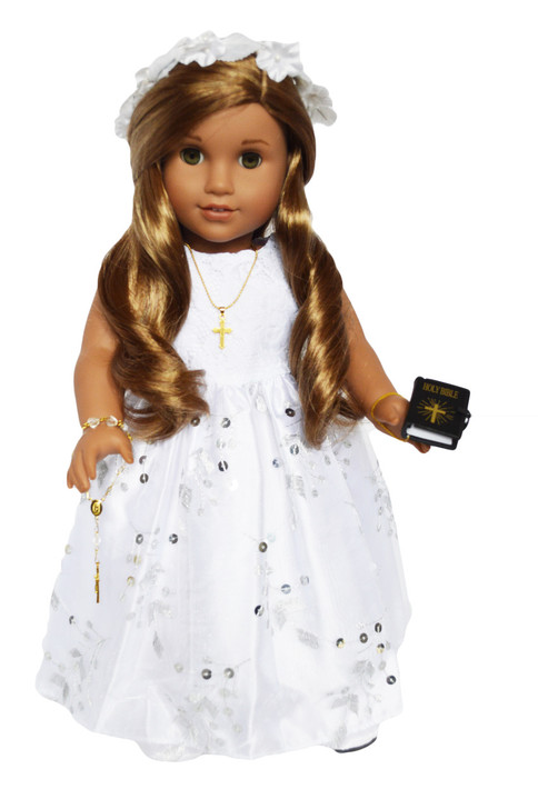 My Brittany's Communion Gown with Sequin Bottom for American Girl Dolls- 18 Inch Doll Clothes
