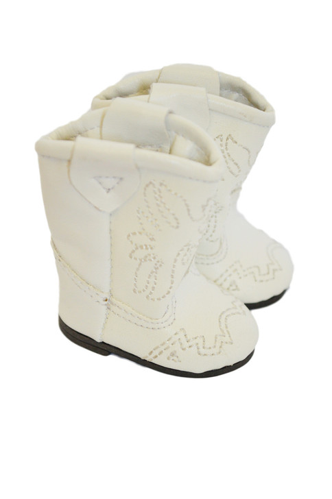 My Brittany's White Western Boots for Wellie Wisher Dolls- White Stitch- Also fits Glitter Girl Dolls- 14 Inch Doll Boots
