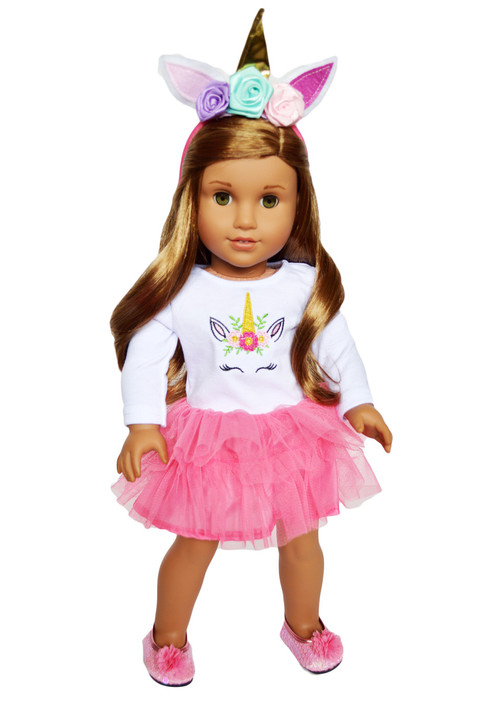 18 Inch Doll Clothes- Pink Unicorn Dress with Headband