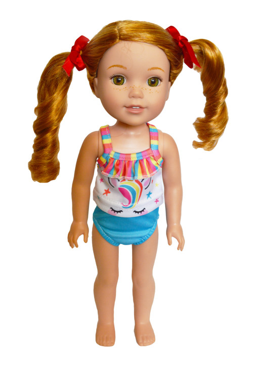 Blue Tankini Swimsuit for Wellie Wisher Dolls, Glitter Girl Dolls and Hearts for Hearts Dolls