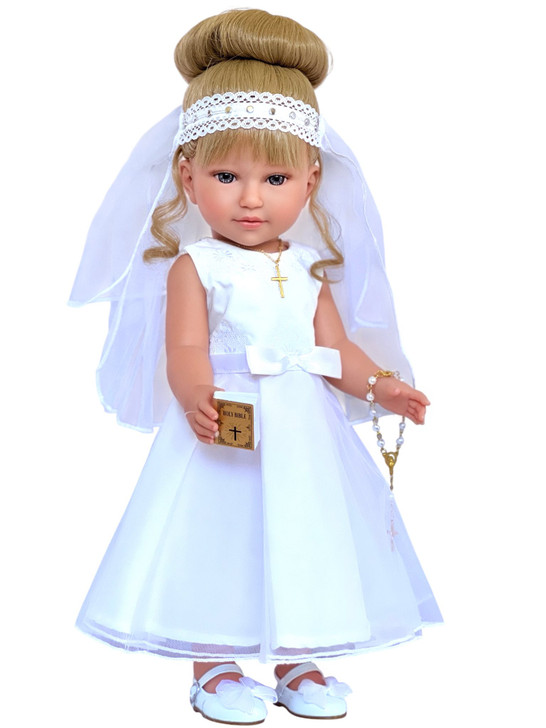 Handmade 18 Inch Doll First Communion Gown Set – Dress, Veil, Rosary, Bible, Cross Necklace, Tights & Shoes | My Brittany’s®- FREE SHIPPING