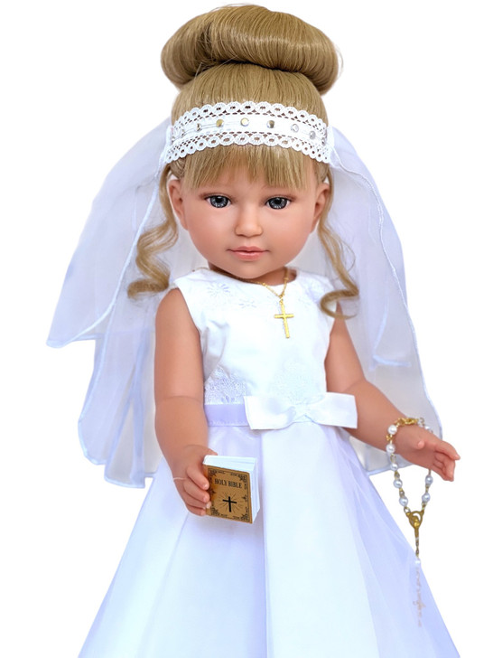 Handmade 18 Inch Doll First Communion Gown Set – Dress, Veil, Rosary, Bible, Cross Necklace, Tights & Shoes | My Brittany’s®- FREE SHIPPING