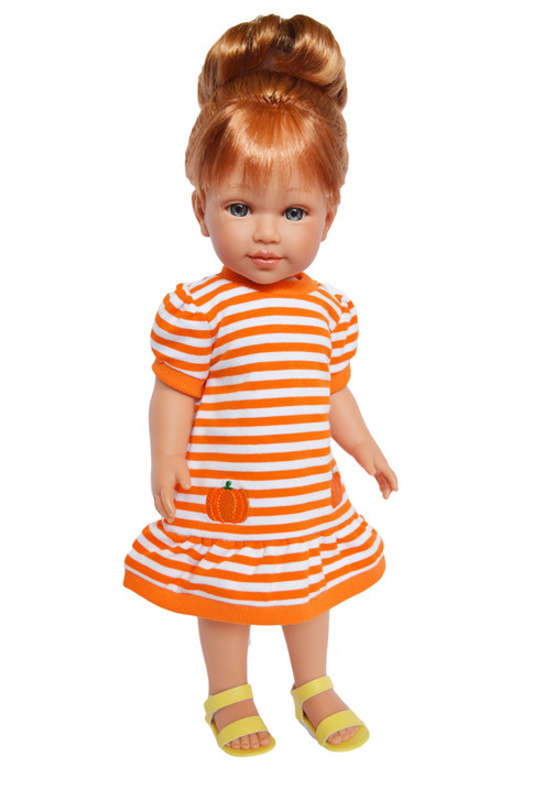 Autumn Pumpkins Dress with Cardigan Fits 18 Inch Dolls