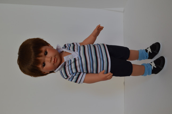  Blue Polo Striped Shirt and Shorts Set- Includes Shoes and Socks