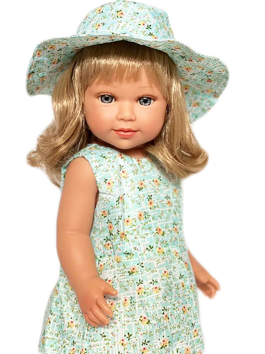 Blue Floral Dress with Matching Hat Fits 18 Inch Girl Dolls