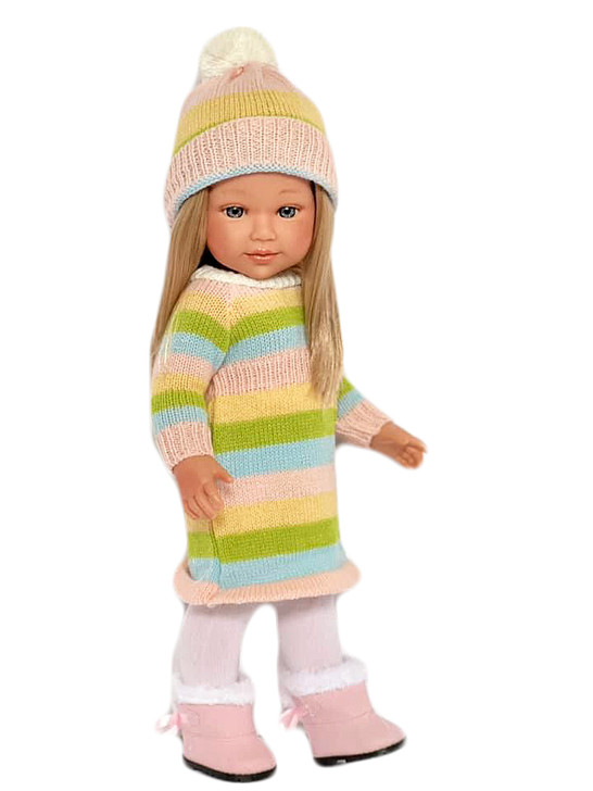 18 Inch Doll Clothes- Striped  Knit Dress with Hat Fits 18 Inch Dolls