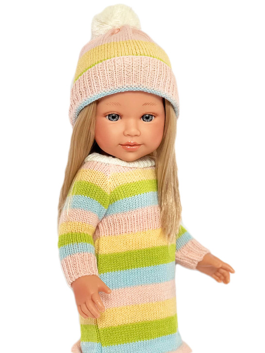 18 Inch Doll Clothes- Striped  Knit Dress with Hat Fits 18 Inch Dolls