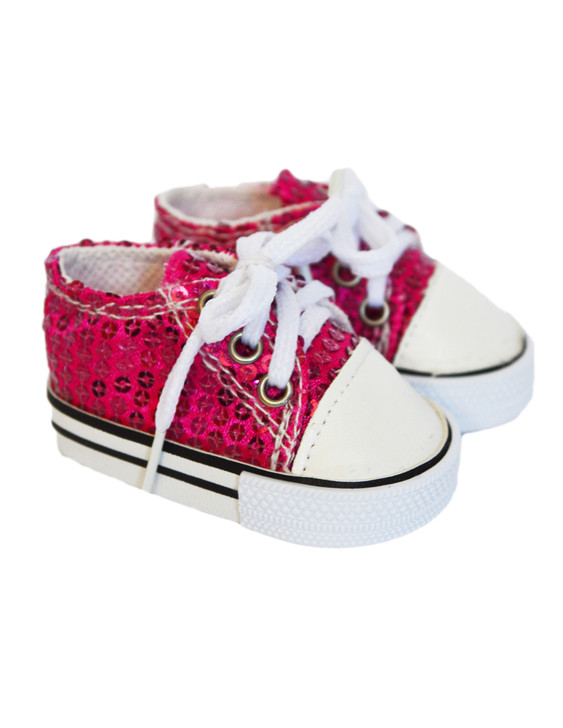 18 Inch Doll Shoes-Raspberry Pink Sequin Tennis Shoes