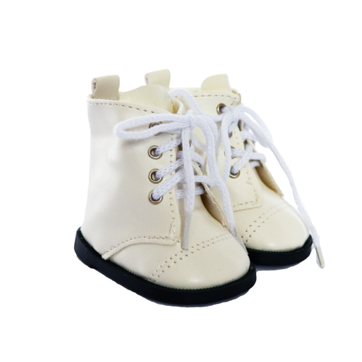 18 Inch Doll Boots- Modern White Tie Boots Fits 18 Inch Dolls