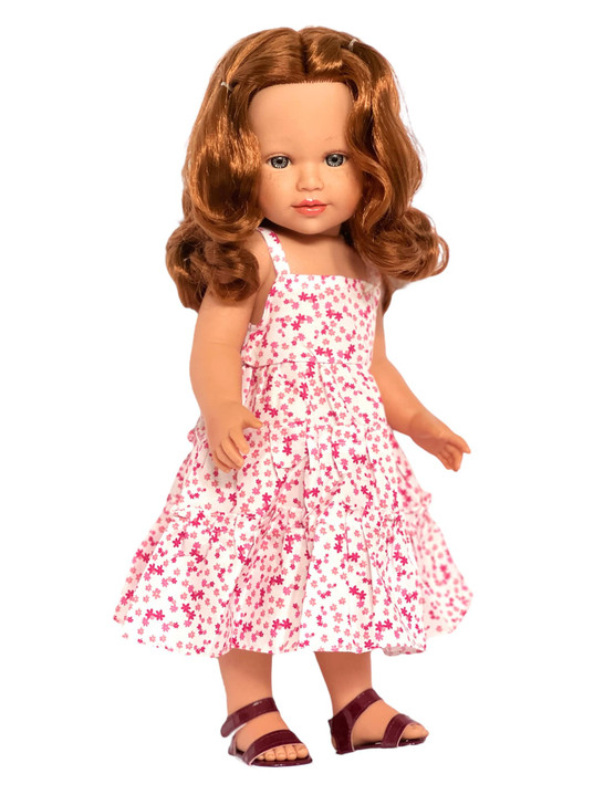 White Maxi Dress with Pink Flower Print for 18 Inch Dolls - Perfect Fit and Style