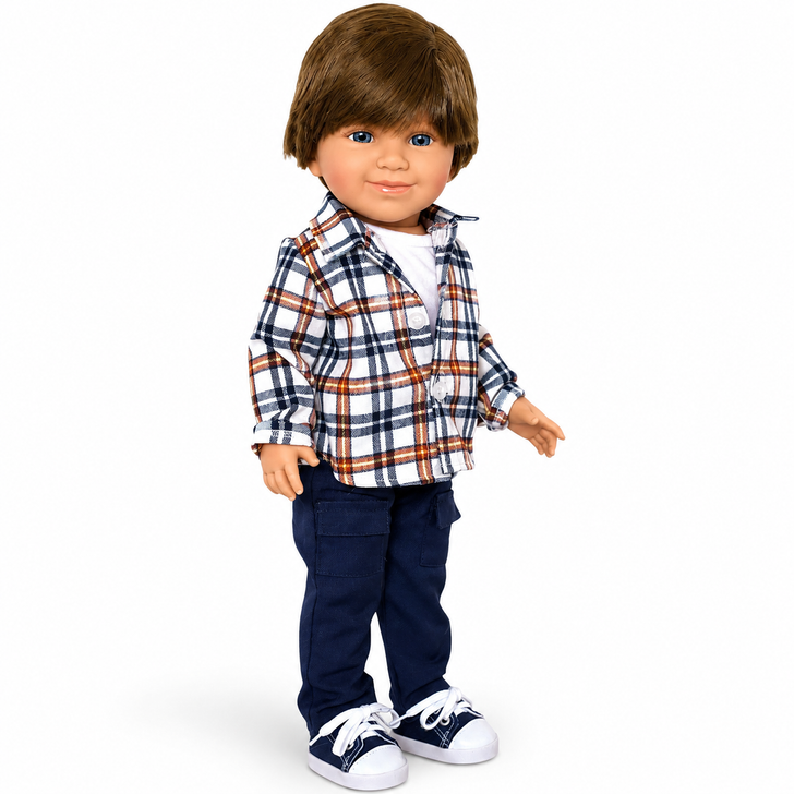 My Brittany’s® 18 Inch Boy Doll Clothes Set – Plaid Shirt, White Tee, Navy Cargo Pants & Sneakers – Fits Most 18 Inch Dolls