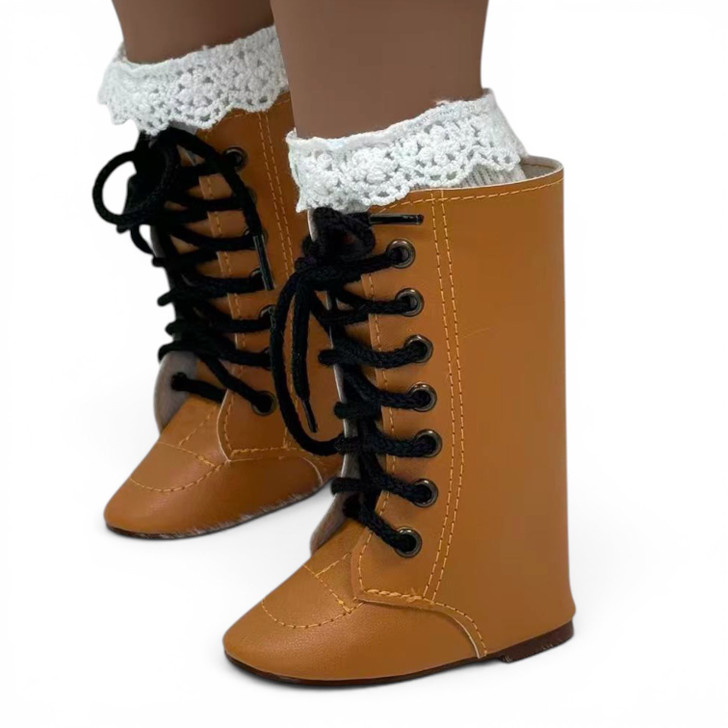 My Brittany's® Victorian Lace-Up Historical Doll Boots with Lace Socks – Fits 18 Inch Dolls- Acorn Color