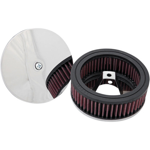 K&N K & N  Air Filter Cleaner Assembly - Open/Round - Keihin Butterfly Carbs - Chrome 