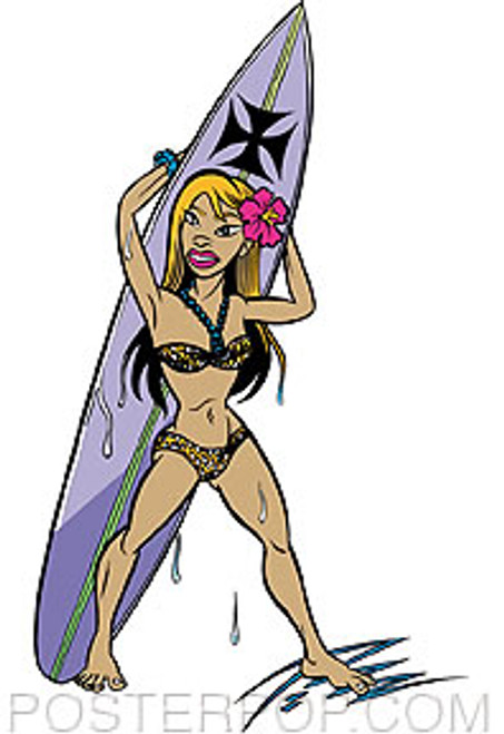 Pizz Surfer Girl Sticker Image