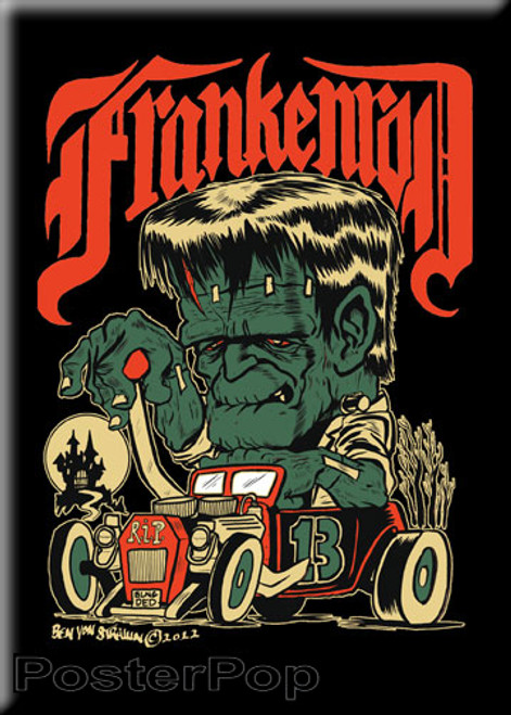 Von Strawn Franken-Rod Frankenstein Monster in a Hot Rod, Rat Rod, Fridge Magnet Image