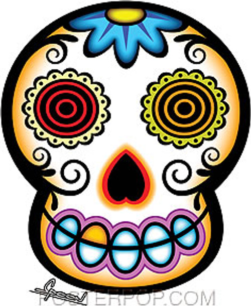 Artist Chico Von Spoon White Sugar Skull Car Sticker Decal by Poster Pop. Day of the Dead Muertos Skull Tattoo Folk Art