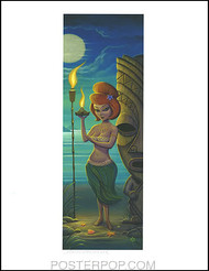 Aaron Marshall Red Head Hula Girl Signed 8-1/2 x 11' Print Image