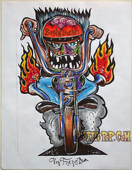 Von Franco Original Blackline and Colorup Drawing - Brain Bucket Image