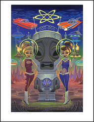 Aaron Marshall Space Tiki Girls Hand Signed Artist Print