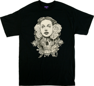 Gustavo Rimada White Lies T Shirt, Chicana Woman with Skull and Roses