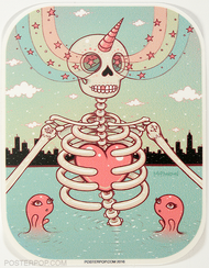 Artist Tara McPherson Skeleton Heart Poster Pop Sticker. Skull Skeleton in Water Lake with Sea Friends