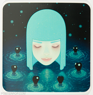 Artist Tara McPherson Umibozu Lake Sticker, Girl in Water surround by Water Creatures