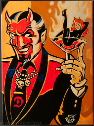 Vince Ray Martini Devil Fine Art Print on Canvas, Handsome Devil, Devil Girl, Martini Glass, Burlesque, Skulls, Flames